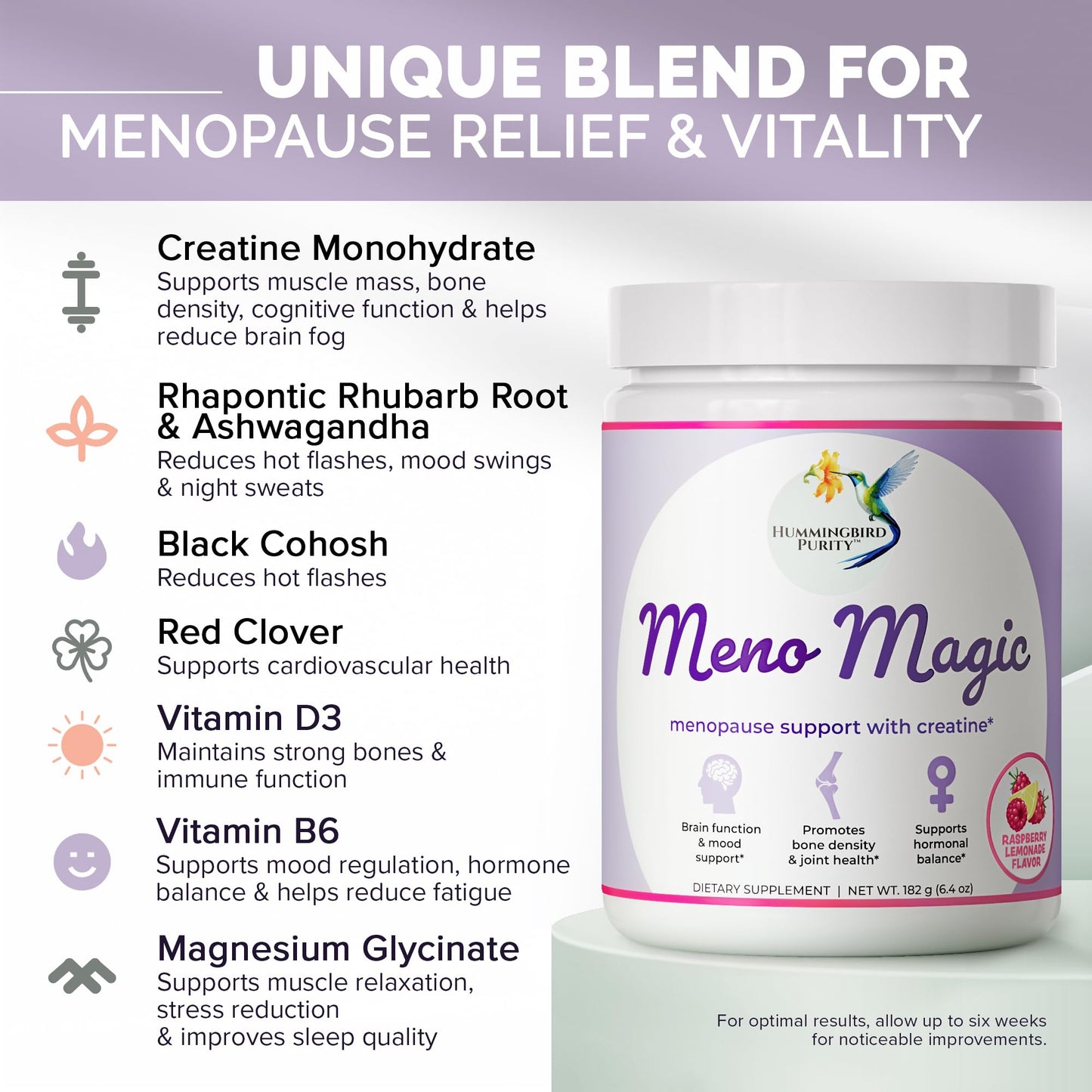 Meno Magic Menopause Support Drink – Raspberry Lemonade with Creatine, Herbs & Vitamins | 30 Servings Hummingbird PurityBuy Supplements Australia