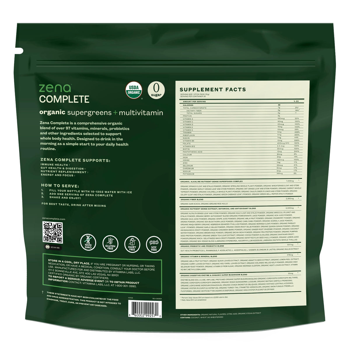 Zena Complete Organic Super Greens Powder & Multivitamin, 90+ Supergreens, Fruits, Veggies, Pre & Probiotics, Watermelon Citrus Flavor Zena NutritionBuy Supplements Australia