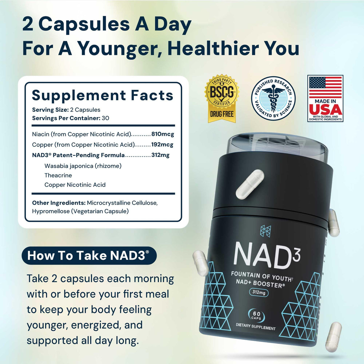 HPN NAD3 Clinical NAD+ Booster, Cellular Health & Natural Energy - NAD Supplement for Healthy Aging, Metabolic Support, NRF2 & Longevity, Nicotinamide Riboside & NMN Alternative, 60ct, 30-Day Supply HPNBuy Supplements Australia