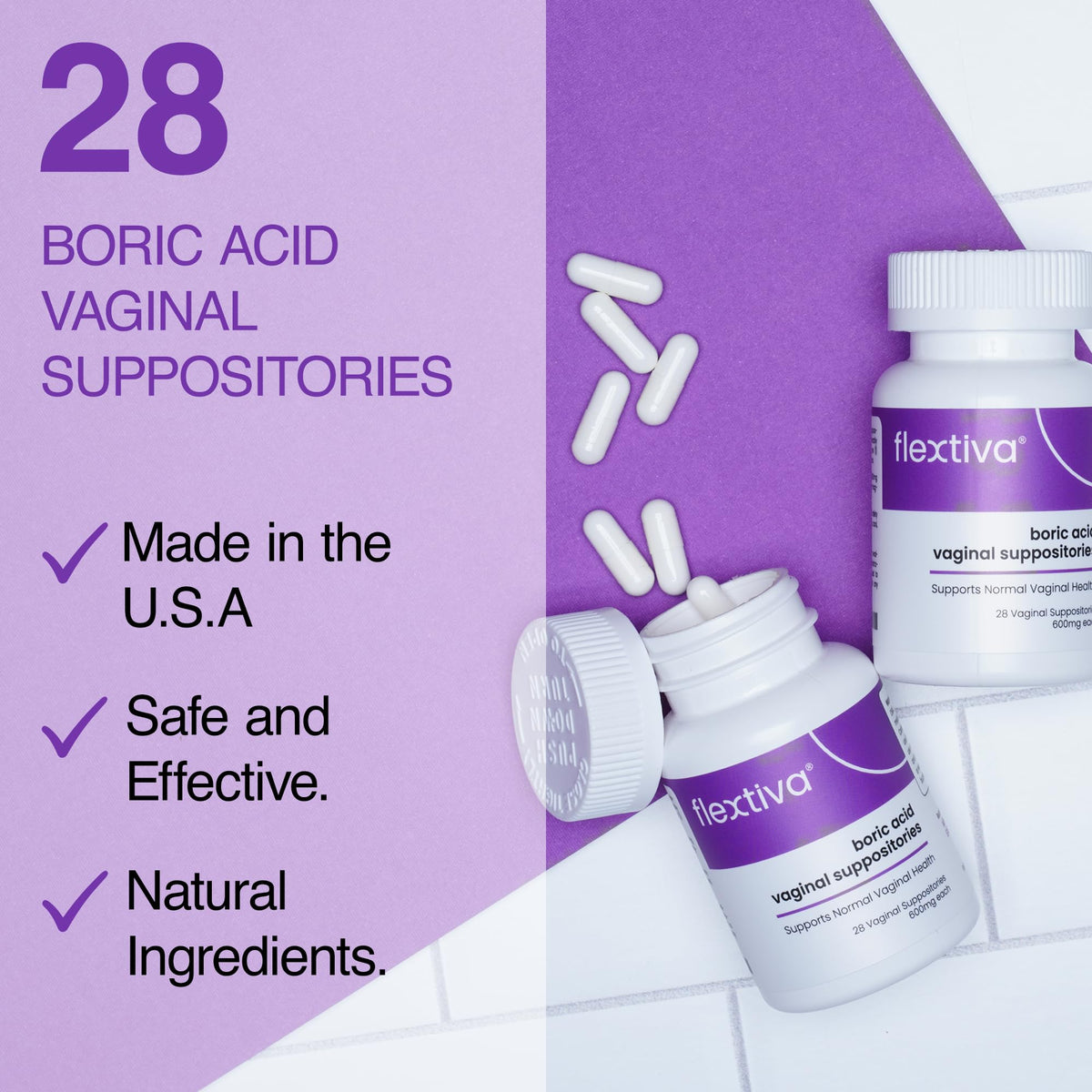 Flextiva Boric Acid Vaginal Suppositories - Boric Acid Pills for Women - Vaginal Health pH Balance for Women FlextivaBuy Supplements Australia