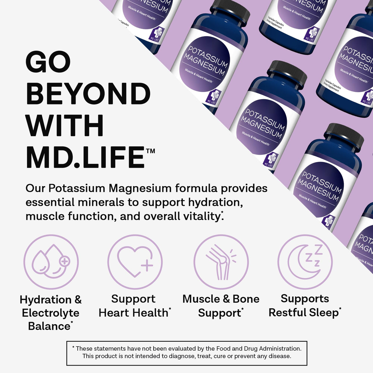 MD. Life Potassium Magnesium Supplement - 30 Capsules - High Absorption Magnesium Complex - Potassium Supplement to Support Vascular Health & Leg Cramp MD.LIFEBuy Supplements Australia