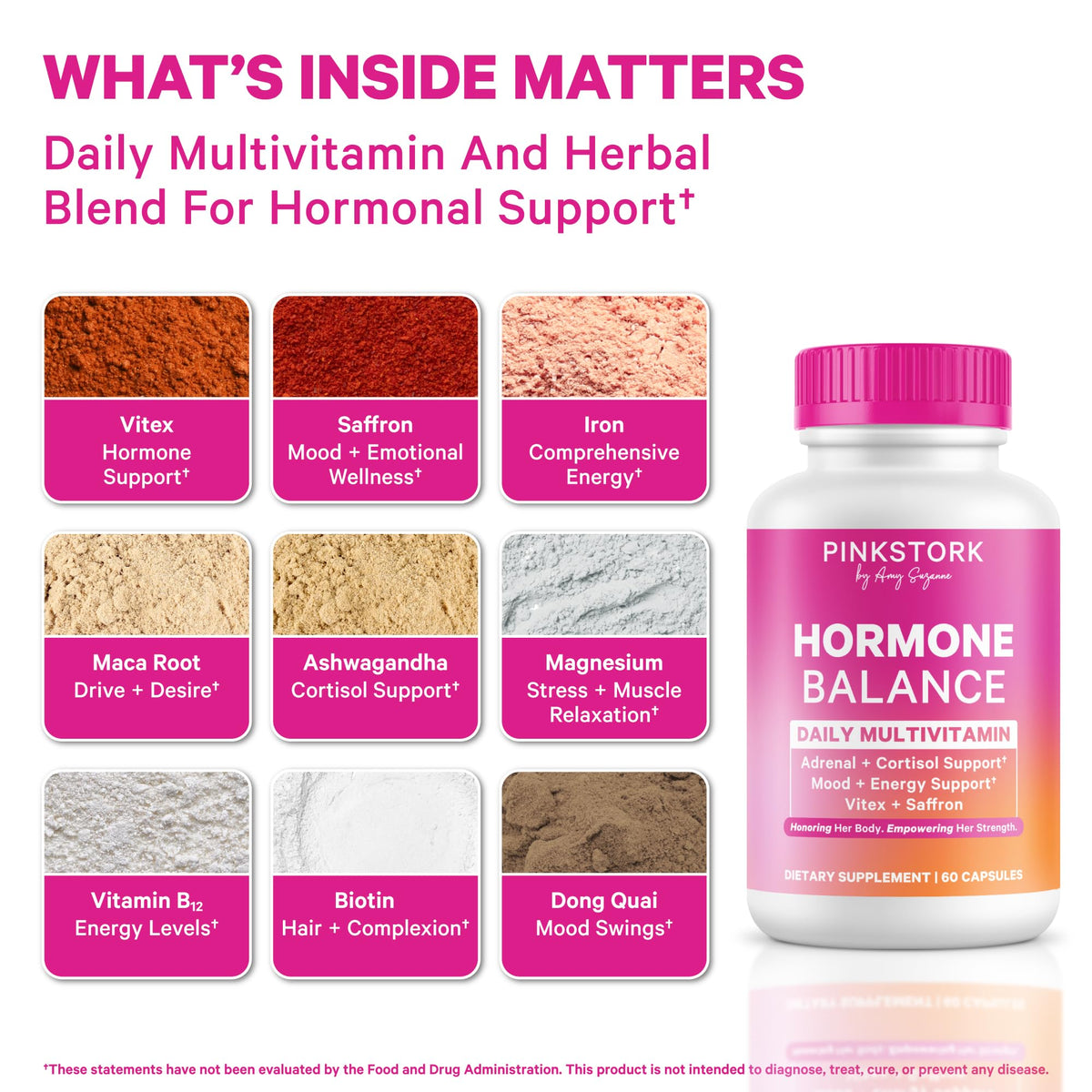 Pink Stork Hormone Balance Multivitamin for Women | 18-in-1 Vitex, Saffron, Ashwagandha, Magnesium | Mood, Energy, Cortisol, Adrenal Support | PMS, Perimenopause Support | 60 Vegan Capsules Pink StorkBuy Supplements Australia