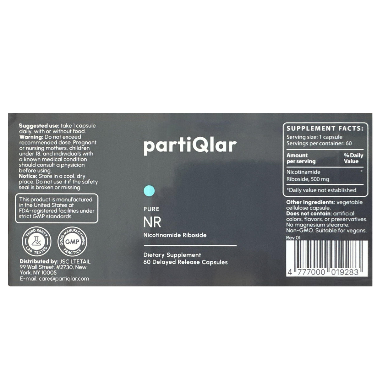 partiQlar Nicotinamide Riboside (NR) 500mg – NR Supplement for Cellular Health, Anti-Aging, Energy & Metabolism Support – 2-Month Supply (60 Capsules) partiQlarBuy Supplements Australia