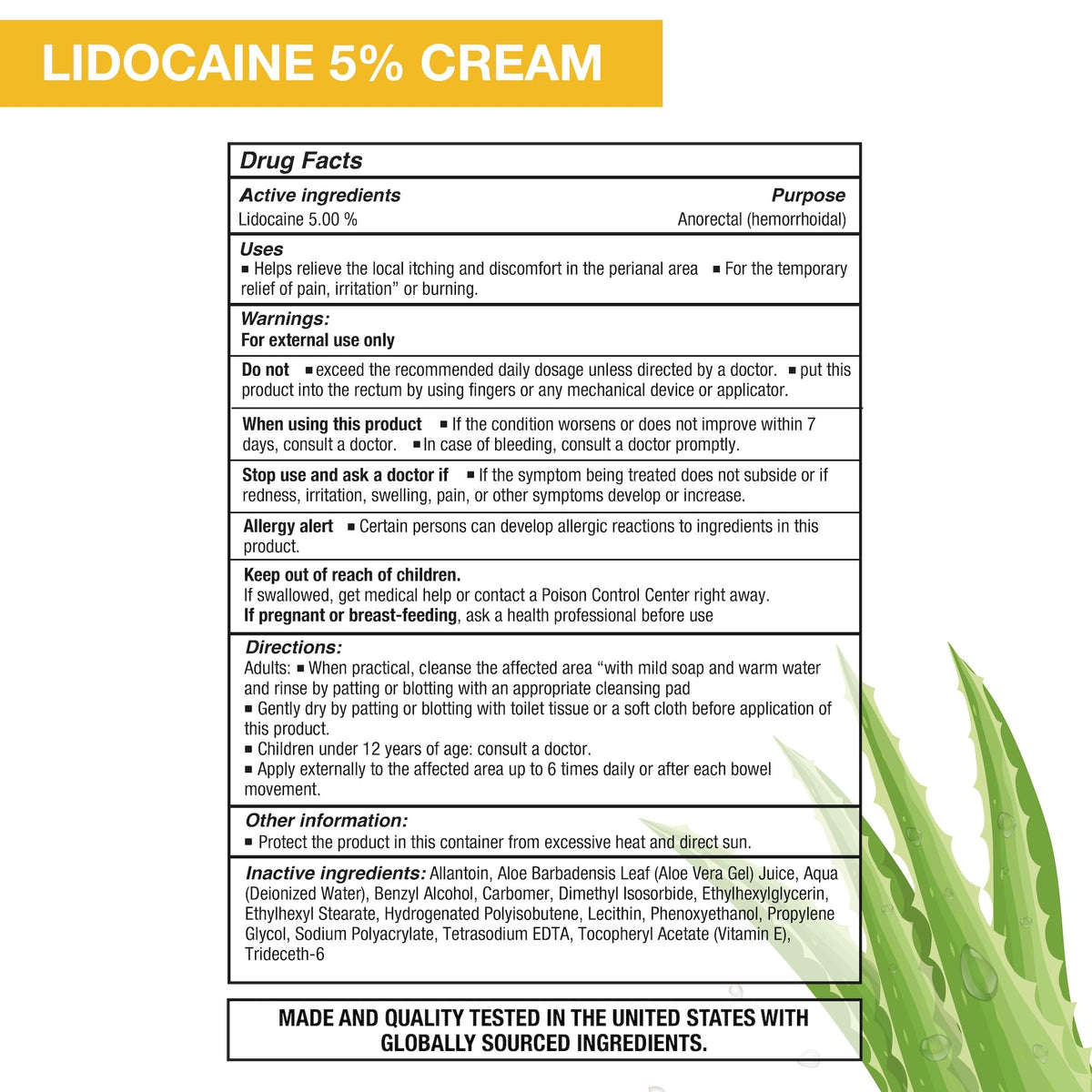 Puregen Labs Lidocaine 5% Anorectal (hemorrhoidal) Cream Maximum Strength | Enriched with Aloe-Vera | 6 Oz P Puregen Labs buy supplements Au