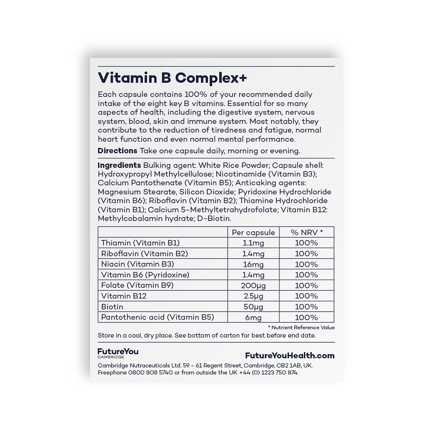 Vitamin B Complex+ Supplements – 8 Key B Vitamins for Optimal Cell Health – Energy Capsules FutureYou CambridgeBuy Supplements Australia