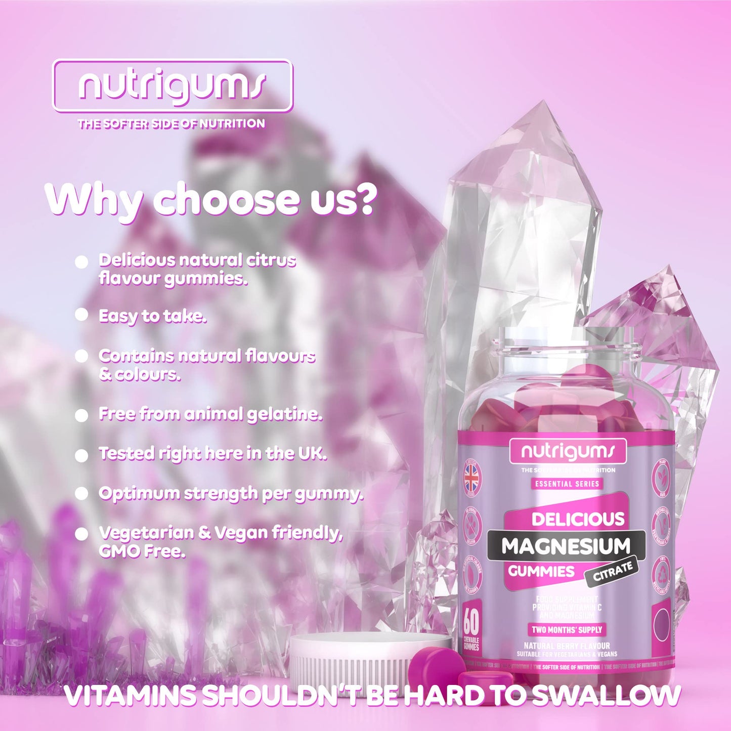 Magnesium Citrate 1250mg & Vitamin C Gummy | Mixed Berry Flavour | 60 Vegan Gummies NutrigumsBuy Supplements Australia