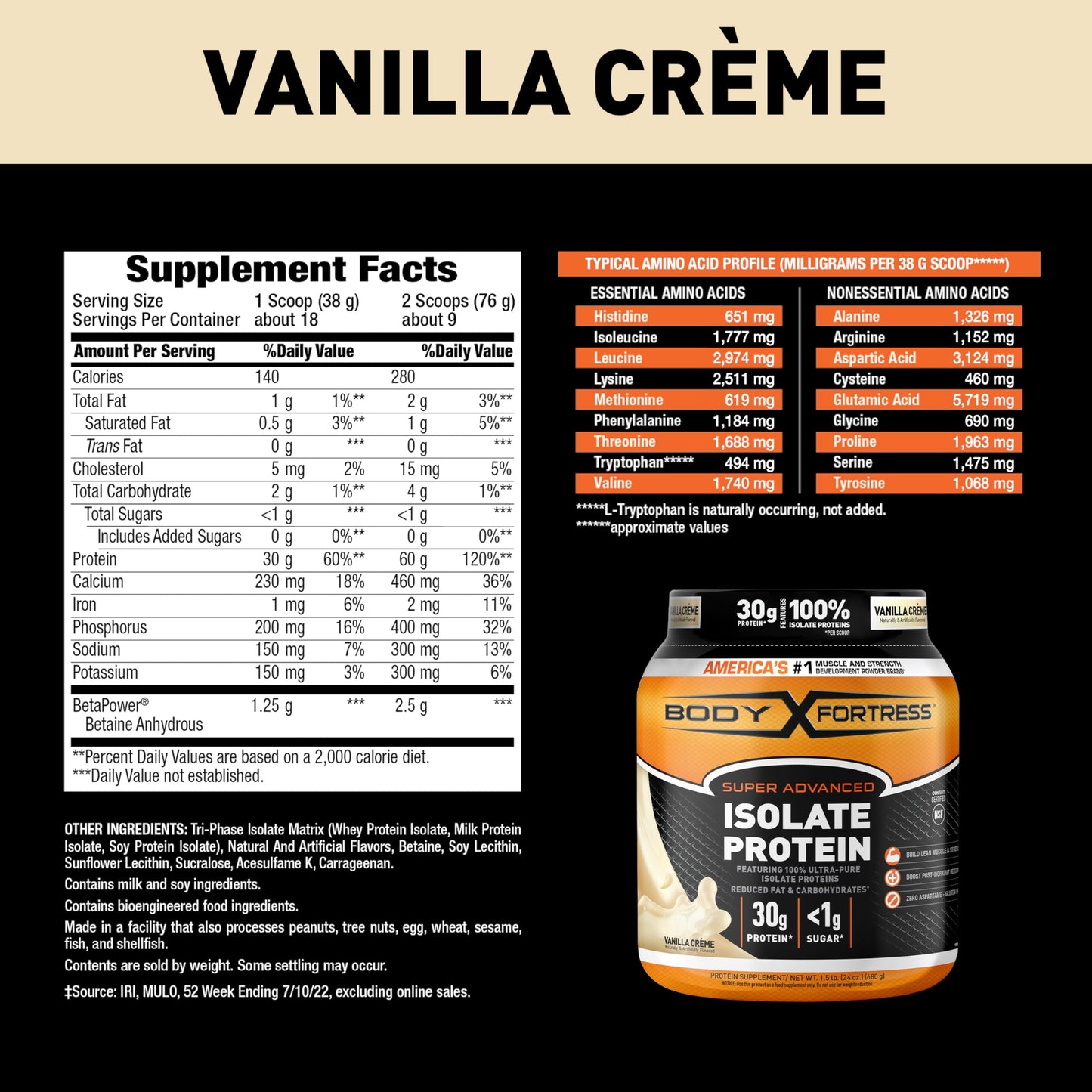 Body Fortress Super Advanced Isolate Protein Powder, Gluten Free, Vanilla Creme Flavored Body FortressBuy Supplements Australia