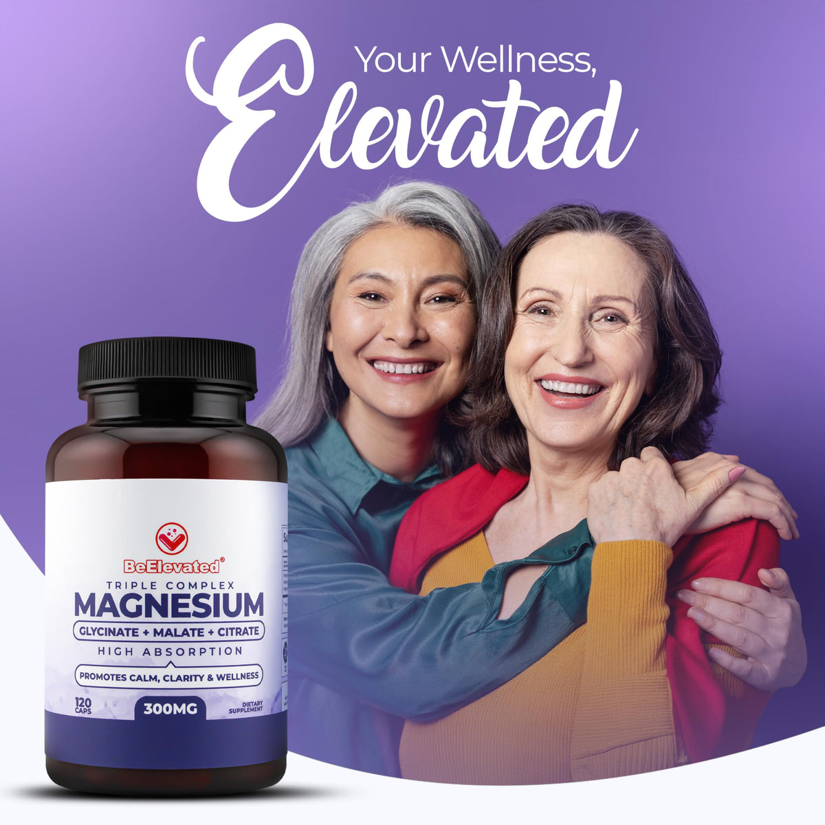 BeElevated High Absorption Triple Magnesium Complex for Sleep, Relaxation & Muscle Support – 300mg of Magnesium Glycinate, Citrate & Malate