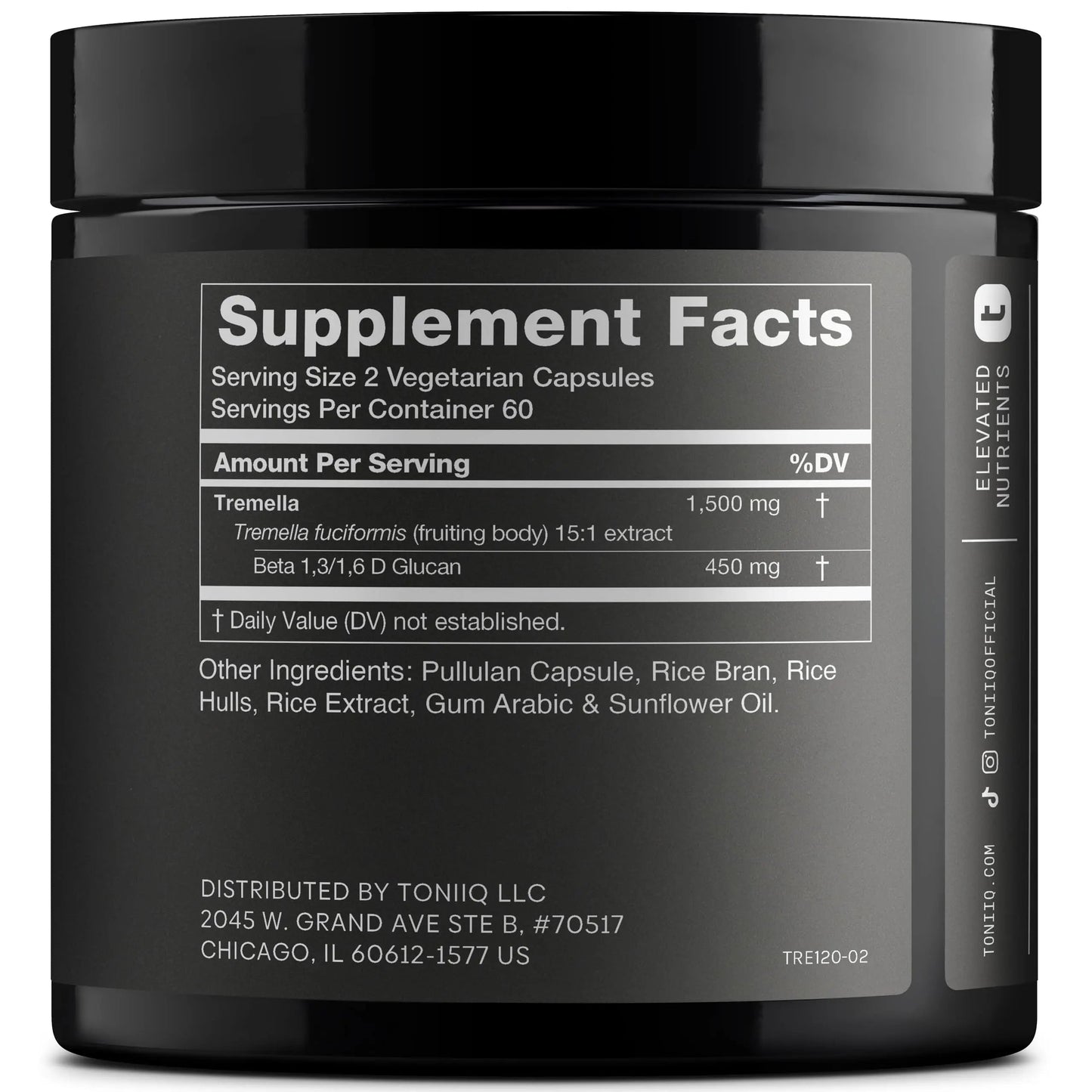 Tremella Mushroom Ultra High Potency 15:1 Extract with 30% Beta Glucans - Pure & Concentrated Formula - Third-Party Lab Tested for Purity & Quality - 120 Capsules Toniiq buy supplements Au