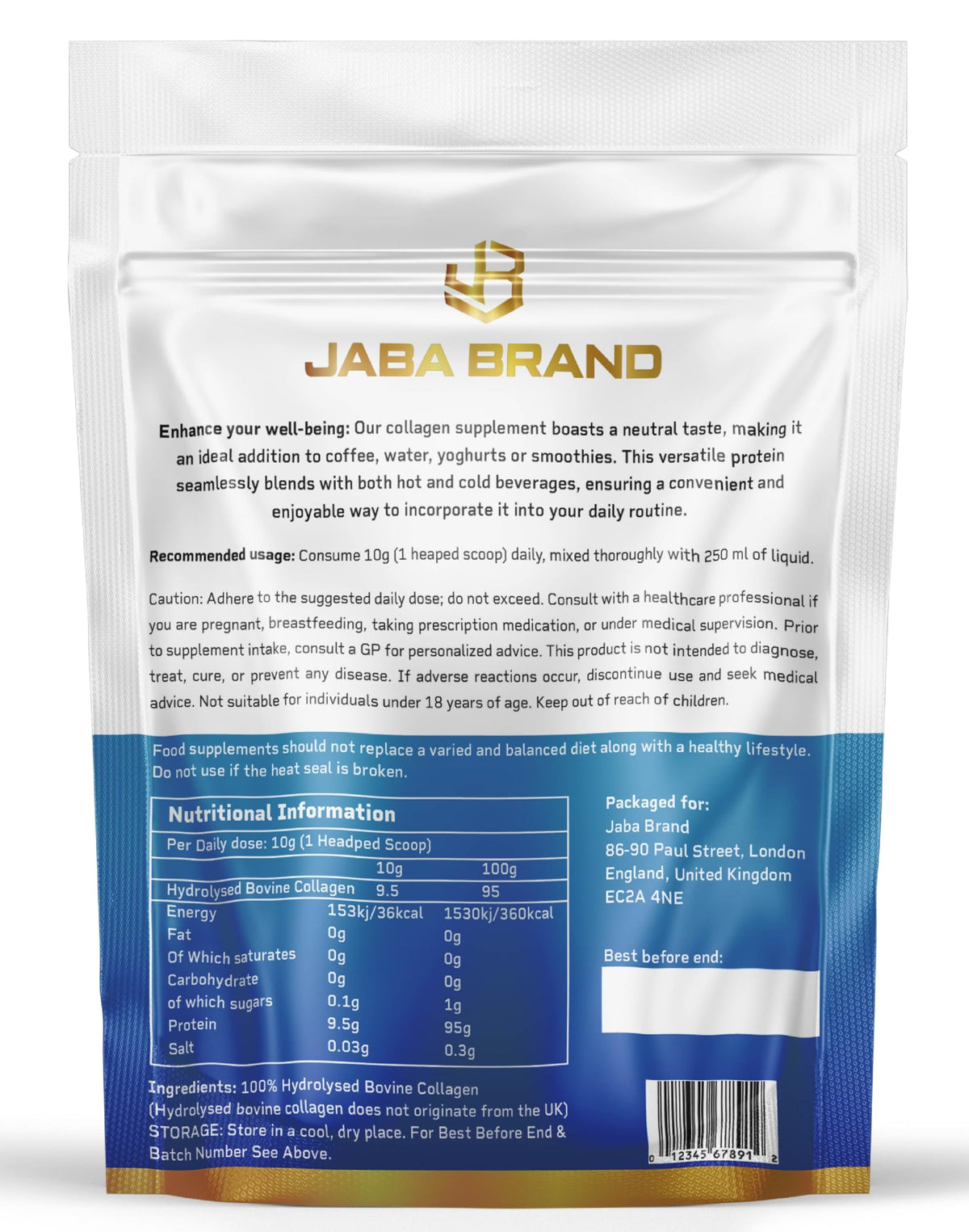 JABA BRAND - Halal Bovine Collagen Protein Powder for Hair, Nails, Joints and Skin JABA BRANDBuy Supplements Australia