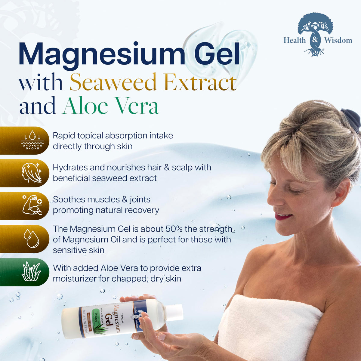 Health and Wisdom Pure Magnesium Gel with Seaweed Extract and Aloe Vera - Topical Muscle & Joint Relief- Natural and Pure Skin & Scalp Moisturizing - Enhanced Absorption - 12 Fl oz Health and WisdomBuy Supplements Australia
