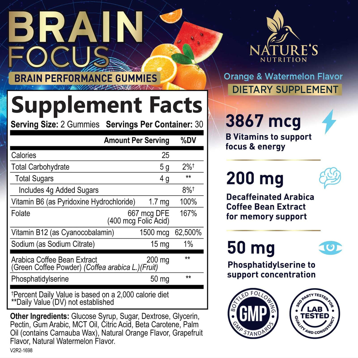 Brain Supplements for Memory and Focus with Phosphatidylserine, Nootropic Memory Supplement Gummy for Brain Health, Concentration, Mental & Cognitive Support, Focus Vitamins with B6 & B12-60 Gummies Nature's NutritionBuy Supplements Australia
