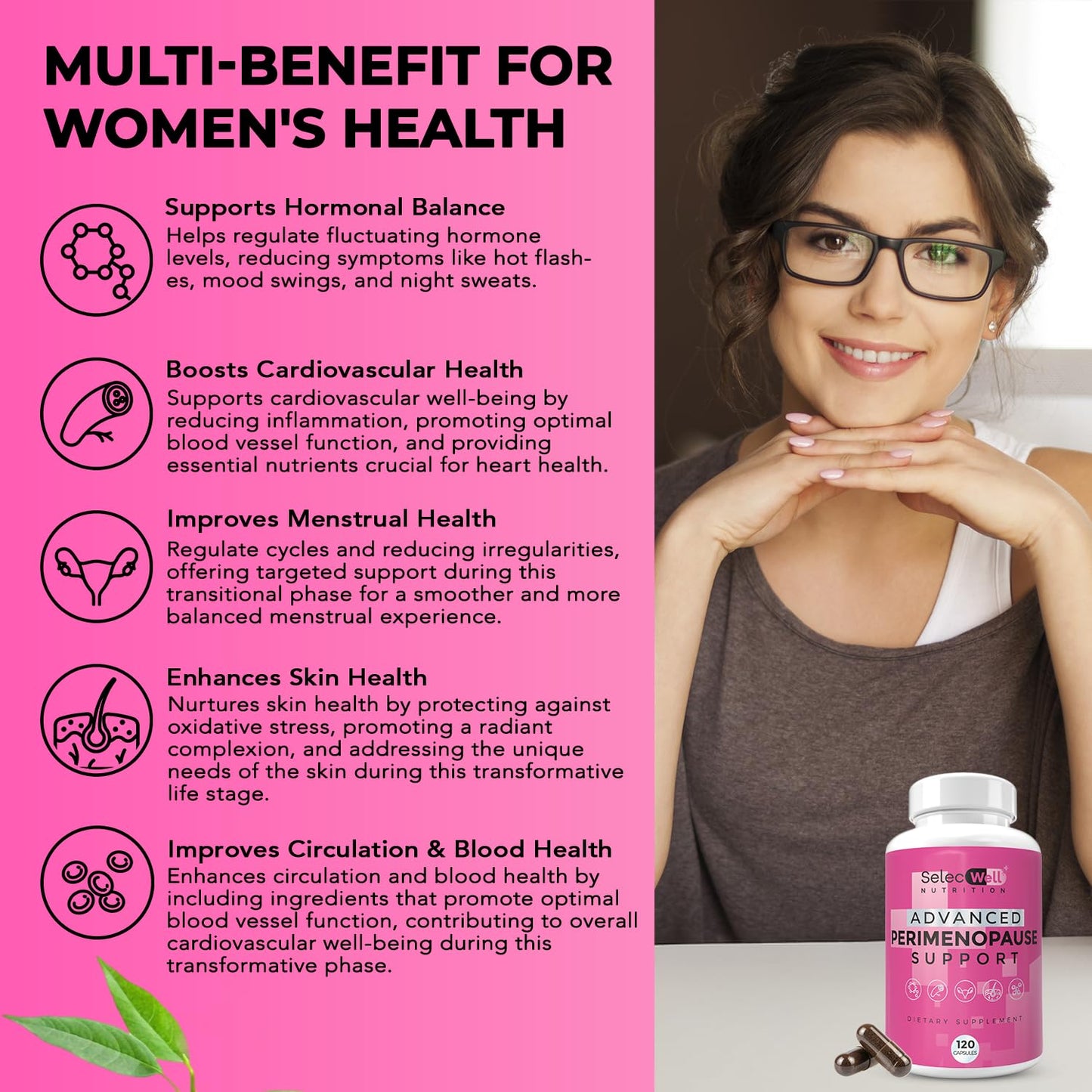 Perimenopause & Menopause Support Supplement for Women – Multi‑Symptom Relief with Black Cohosh & Red Clover Isoflavones | Ashwagandha Adaptogen & Herbal Blend | Hormone Balance Support | 120 Capsules SelecWellBuy Supplements Australia