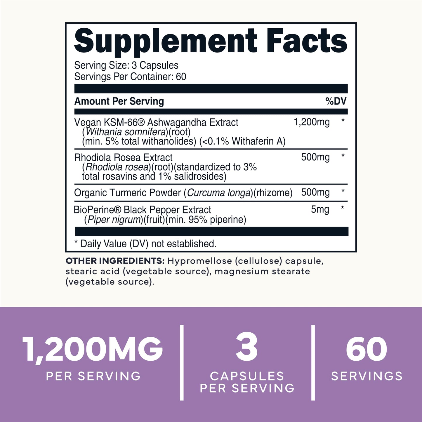 Type Zero KSM-66 Ashwagandha Root Extract 1,200mg, 60 Servings - High Potency 5% Withanolides - with Turmeric, Rhodiola Rosea and BioPerine Black Pepper Extract - 180 Veggie Caps Type ZeroBuy Supplements Australia