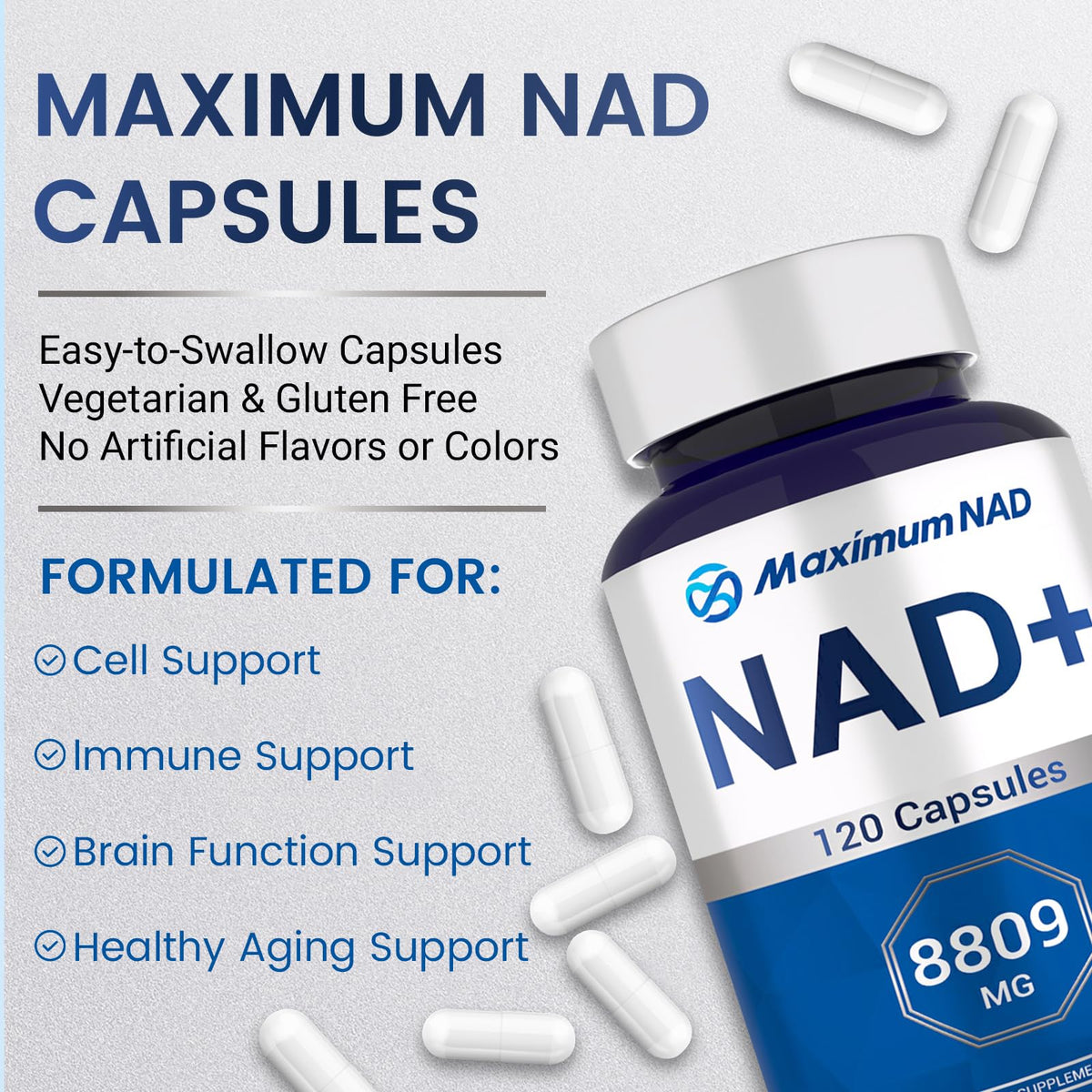 NAD+ Supplement 8,809mg with Liposomal NAD and Resveratrol for Women & Men - 120 Capsules to Support Cellular Health, Boost Stamina & Healthy Aging, Vegan & Gluten-Free Maximum NADBuy Supplements Australia