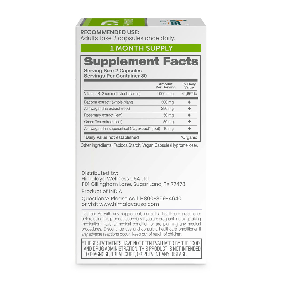 Himalaya Ashwagandha+ Focus - Herbal Focus Supplement with B12, Rosemary, Green Tea, and Bacopa Nootropics for Memory and Clarity - Vegan, Non-GMO, Gluten Free, 1690 mg, 60 Caplets HimalayaBuy Supplements Australia