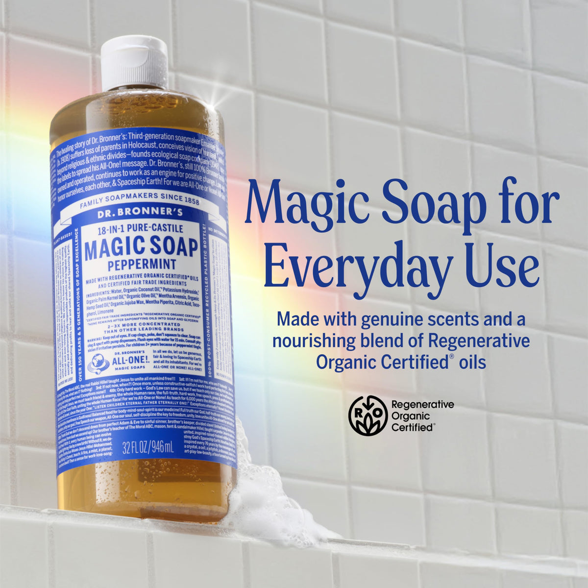 Dr. Bronner's Pure-Castile Magic Liquid Soap - Made with Regenerative Organic Certified Oils- 18-in-1 Uses for Face
