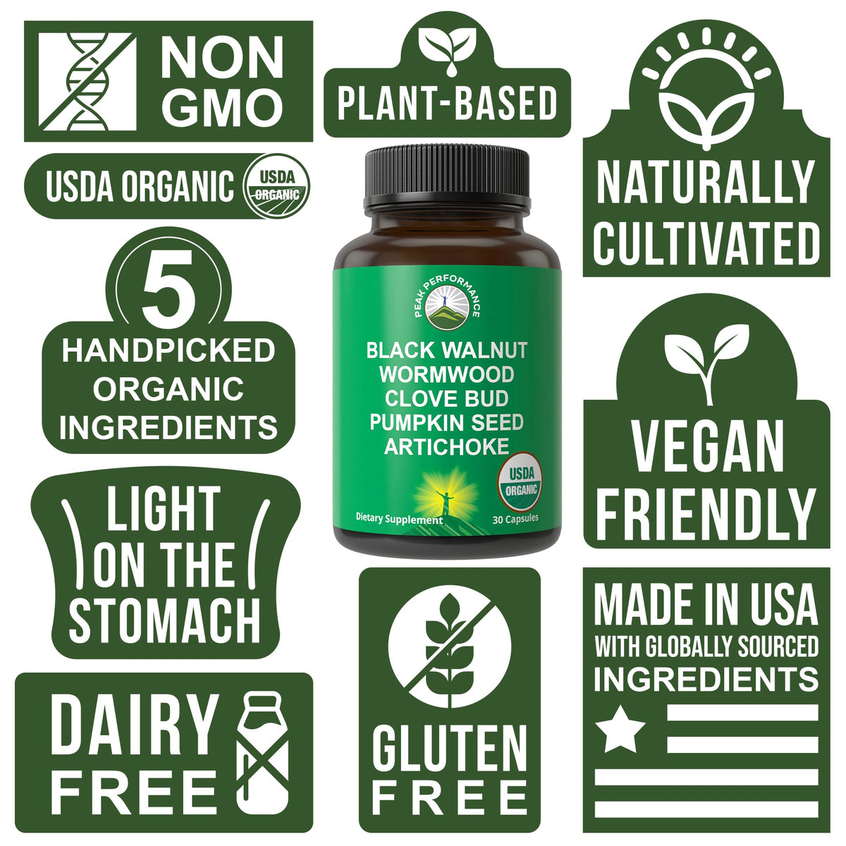 USDA Organic Wormwood Black Walnut Clove Cleanse for Humans. Elimination Detox + Intestinal Support Capsules Supplement for Adults and Kids. Pills with Artichoke and Pumpkin Seed for Added Benefits Peak PerformanceBuy Supplements Australia