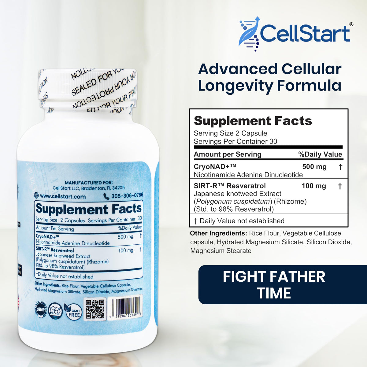 CellStart NAD+ Resveratrol Supplement 60 Capsules of 500mg | Anti Aging & Cellular Support Supplements for Women & Men - NAD Supplement Made in USA, (1-Month Supply) CellStartBuy Supplements Australia