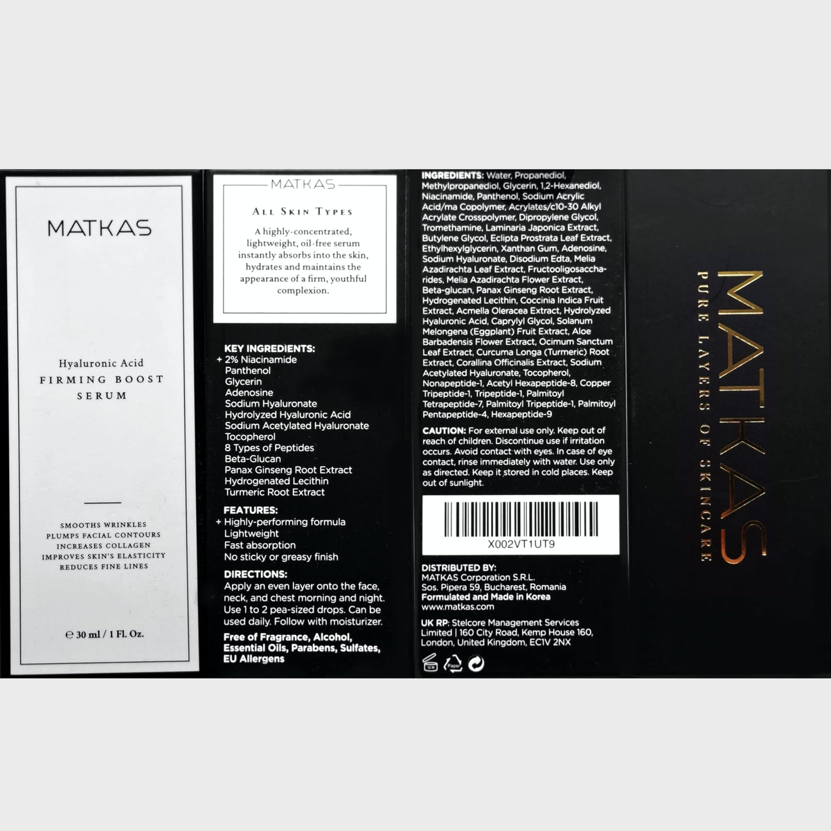 MATKAS Korean Firming Boost Hydrating Hyaluronic Acid Serum 1 Fl. Oz. - Hyaluronic Acid + 2% Niacinamide Serum for Dry Skin, Anti Aging Korean Peptides Moisturizer for Face, Deep Facial Skin Hydration MATKAS buy supplements Au