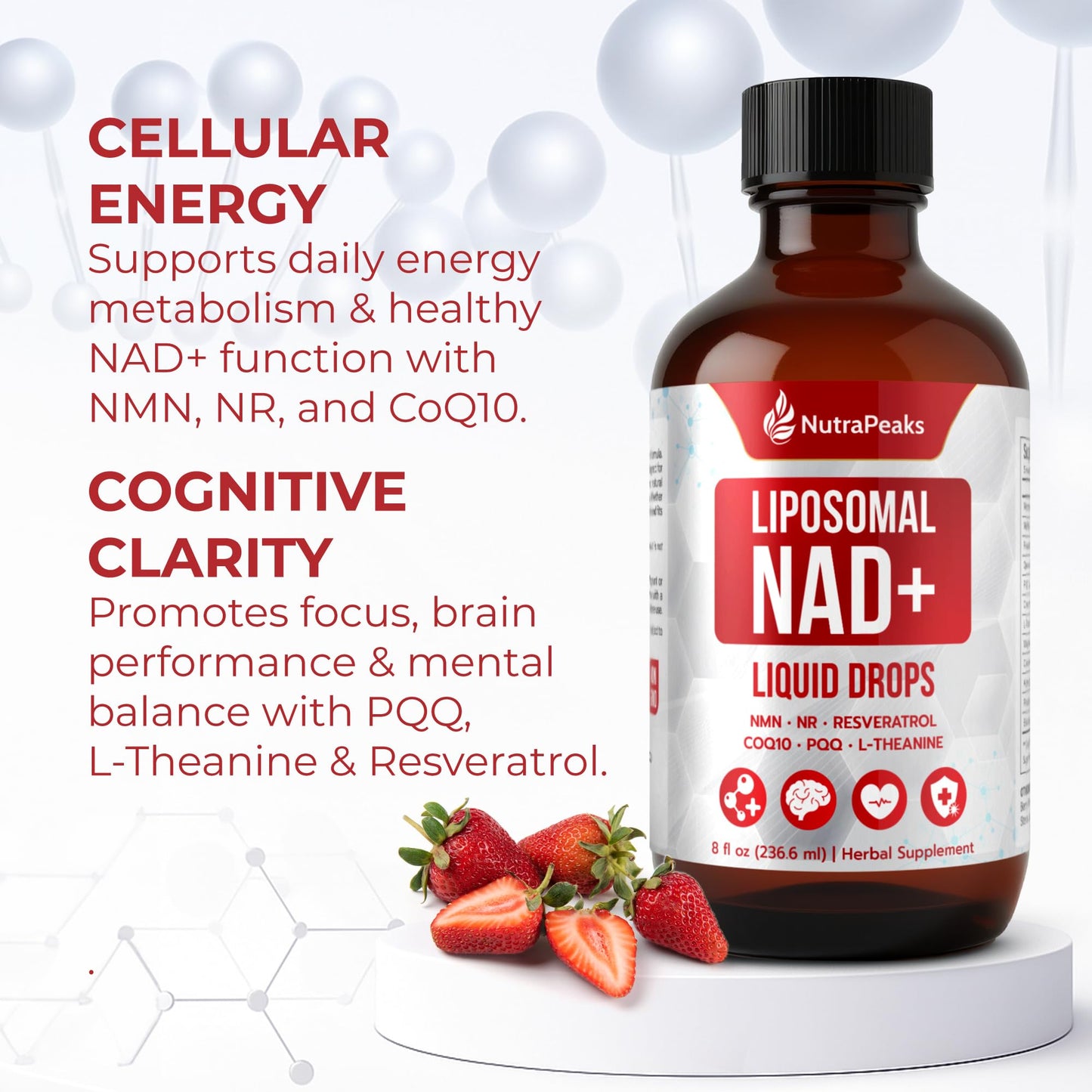 NutraPeaks NAD+ Supplement Liquid - NAD+ Supplement 1000mg, NAD+ Nicotinamide Riboside Resveratrol Supplements with PQQ, NAD+ Berry Flavor Sticks for Anti-Aging, Energy, Focus NutraPeaksBuy Supplements Australia