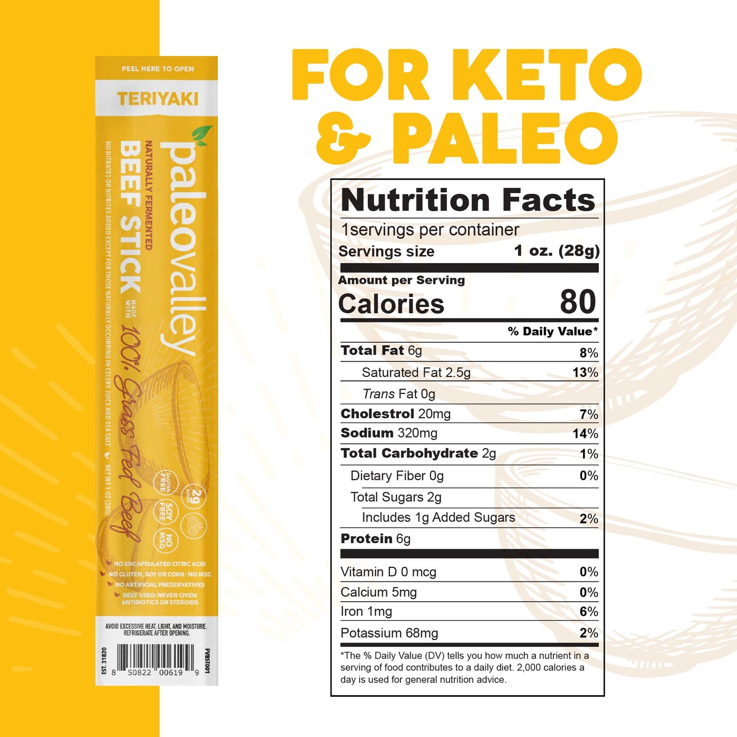 Paleovalley 100% Grass Fed Teriyaki Beef Sticks - Delicious Gluten Free Beef Snack - High Protein Keto Friendly PaleovalleyBuy Supplements Australia