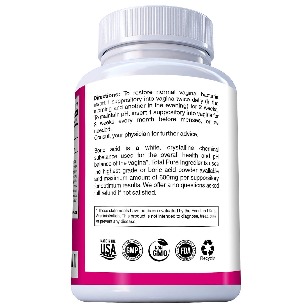 PURE PLANT HOME Boric Acid Suppositories Nature's Harmony 30 Count 600 mg 100% Pure Made in USA Nature's HarmonyBuy Supplements Australia