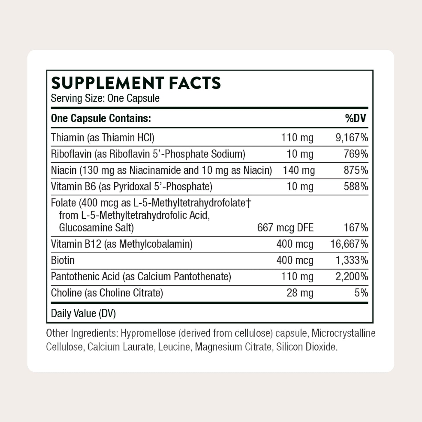 THORNE - Basic B-Complex - Tissue-Ready Vitamin B Complex Supplement with Choline - Supports Cellular Energy Production, Brain Health & Red Blood Cell Formation