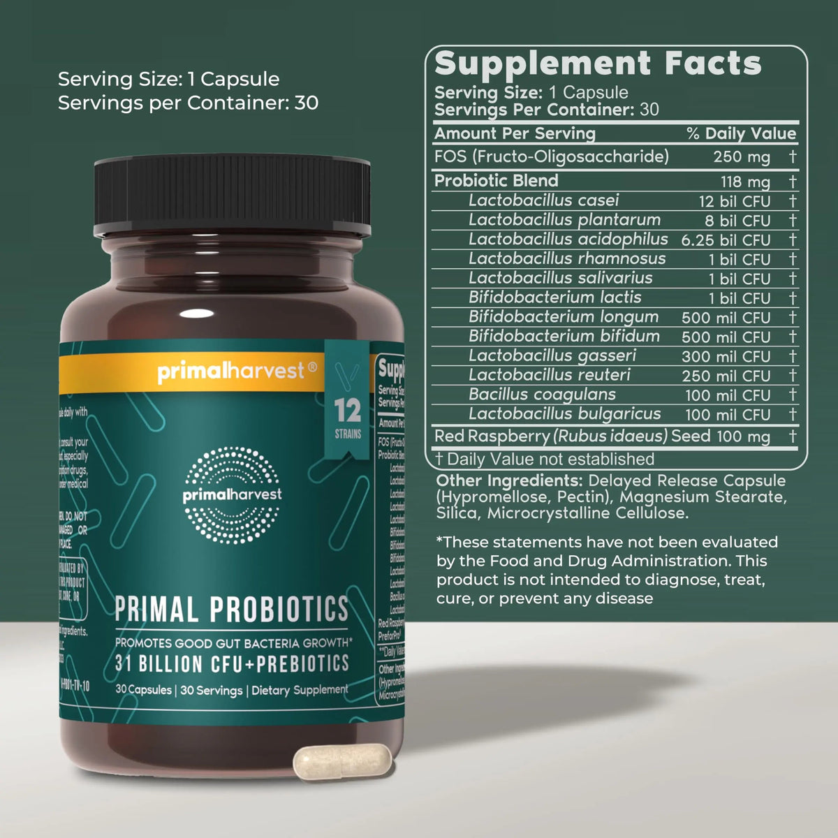 Primal Harvest Probiotics for Women & Men Daily Probiotic Supplement with 12 Strains for Gut & Digestive Health 30 Capsules Primal HarvestBuy Supplements Australia