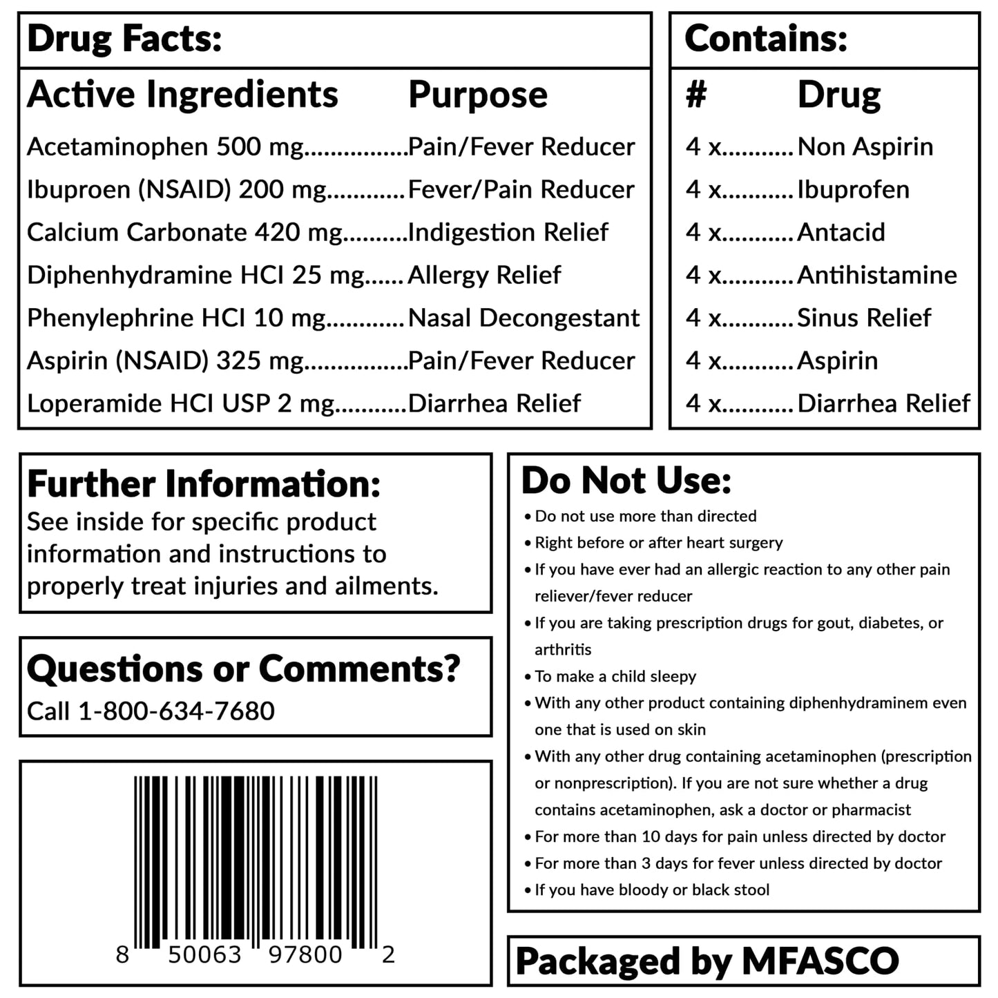 MFASCO - 7 in 1 - Travel Size Medicine Kit - TSA Approved | 28 First Aid Emergency OTC Medicine Packets for Cruise & International Travel | Compact Med Refill for Traveling & Office Assembled in USA MFASCO buy supplements Au