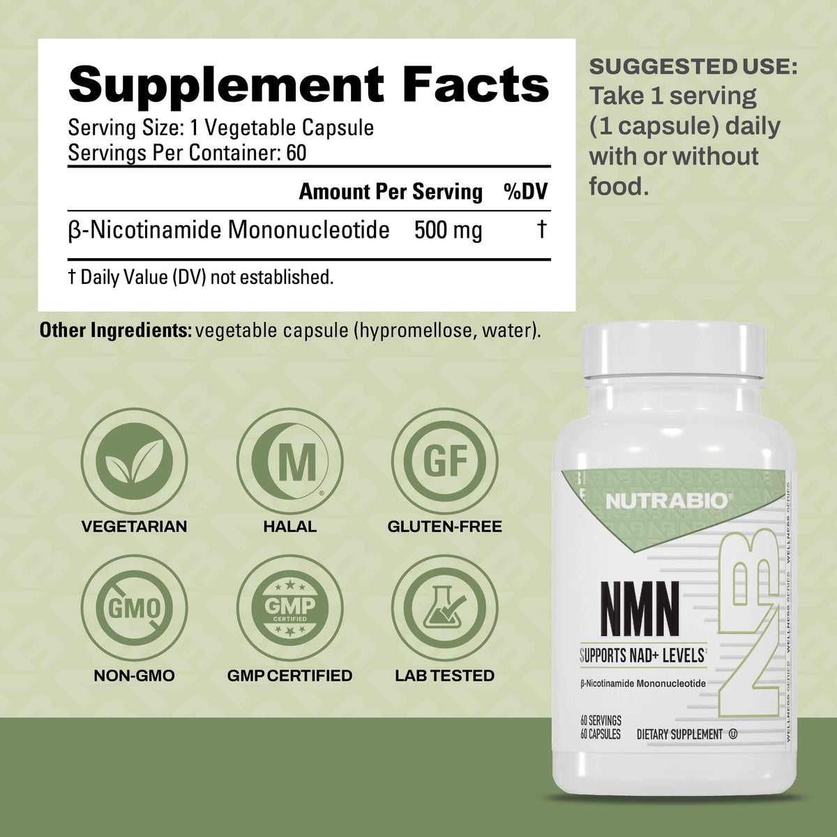 NutraBio NMN - NAD Supplement, Longevity Support, Boost NAD Levels, Increase Cellular Energy, Brain Health, Healthy Aging- 60 Servings- 60 Capsules NutraBioBuy Supplements Australia