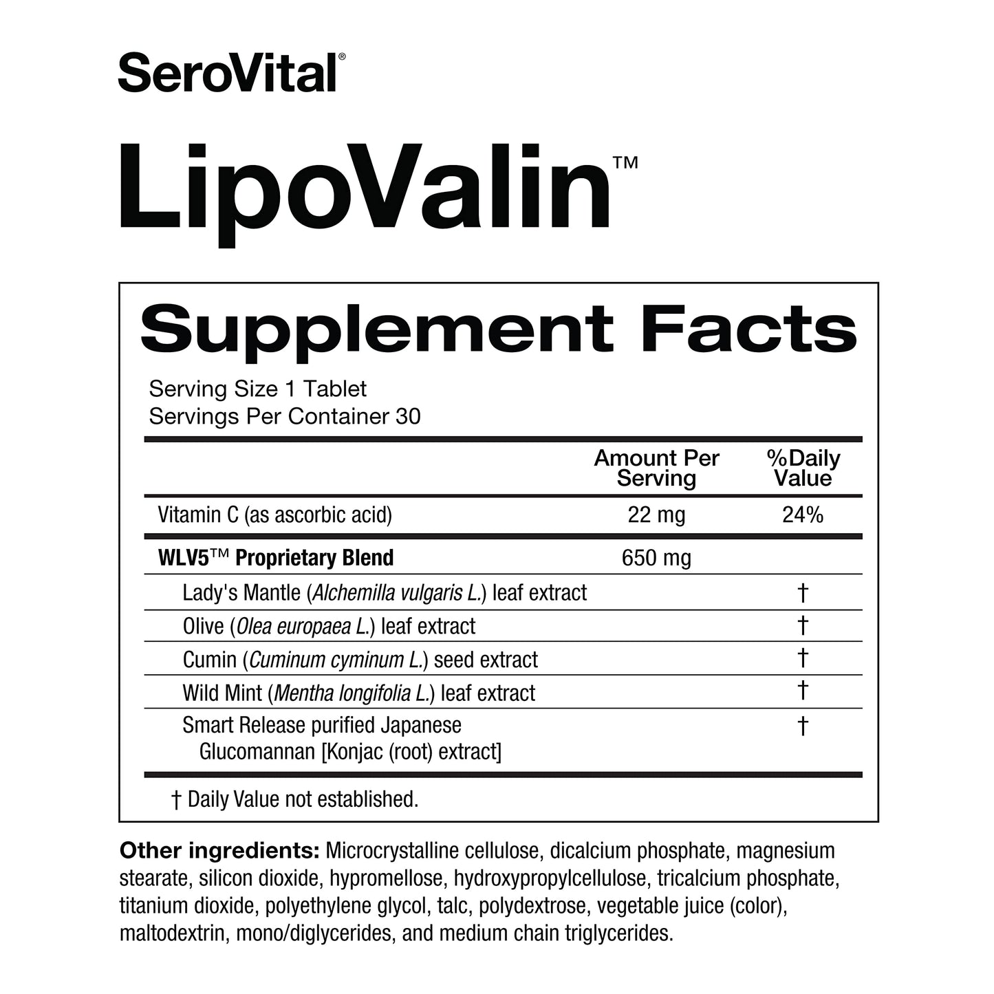 Serovital LipoValin Clinically Validated Pills for Women Diet Pill, Appetite Suppressant, Stimulant-Free Weight Loss Supplement - 30 Count (30 Tablets)