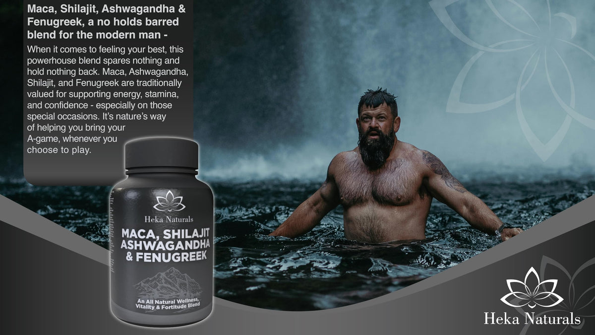 Heka Naturals Male Botanical Complex | 90 Capsules with Ashwagandha, Maca Root, Fenugreek & Shilajit | Traditional Plant-Based Ingredients for Active Lifestyles | Food Supplement Heka Naturals buy supplements Au