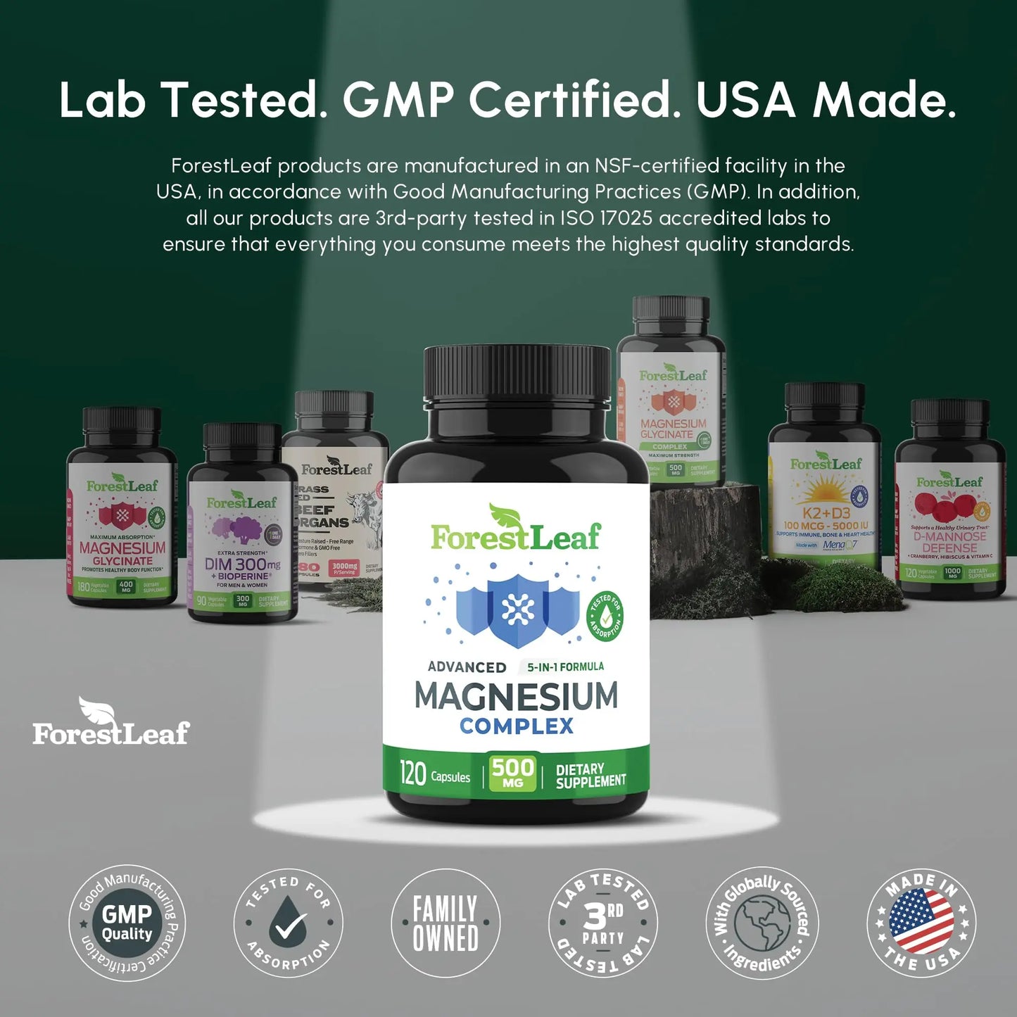 ForestLeaf Magnesium Complex for Women and Men - 500mg Magnesium Supplement for Sleep - 5-in-1 Chelated Magnesium Citrate, Bisglycinate, Malate, Taurate, Oxide (120 Ct) ForestLeaf buy supplements Au