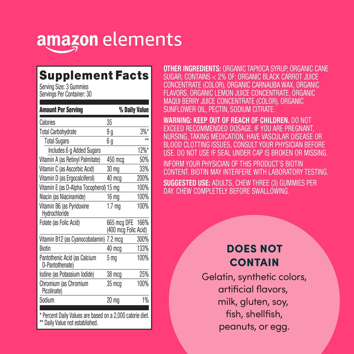 Amazon Elements - Adult Women’s Organic Multivitamins, 90 Gummies (30 servings), Vegetarian Amazon ElementsBuy Supplements Australia