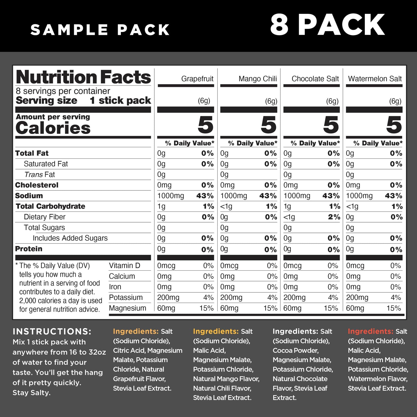 LMNT Zero Sugar Electrolytes - Sample Pack | Drink Mix | 8-Count Drink LMNTBuy Supplements Australia