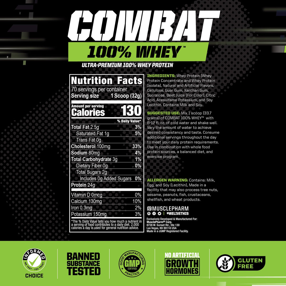MusclePharm Combat 100% Whey Protein Powder, Strawberry Cream Flavor Muscle PharmBuy Supplements Australia