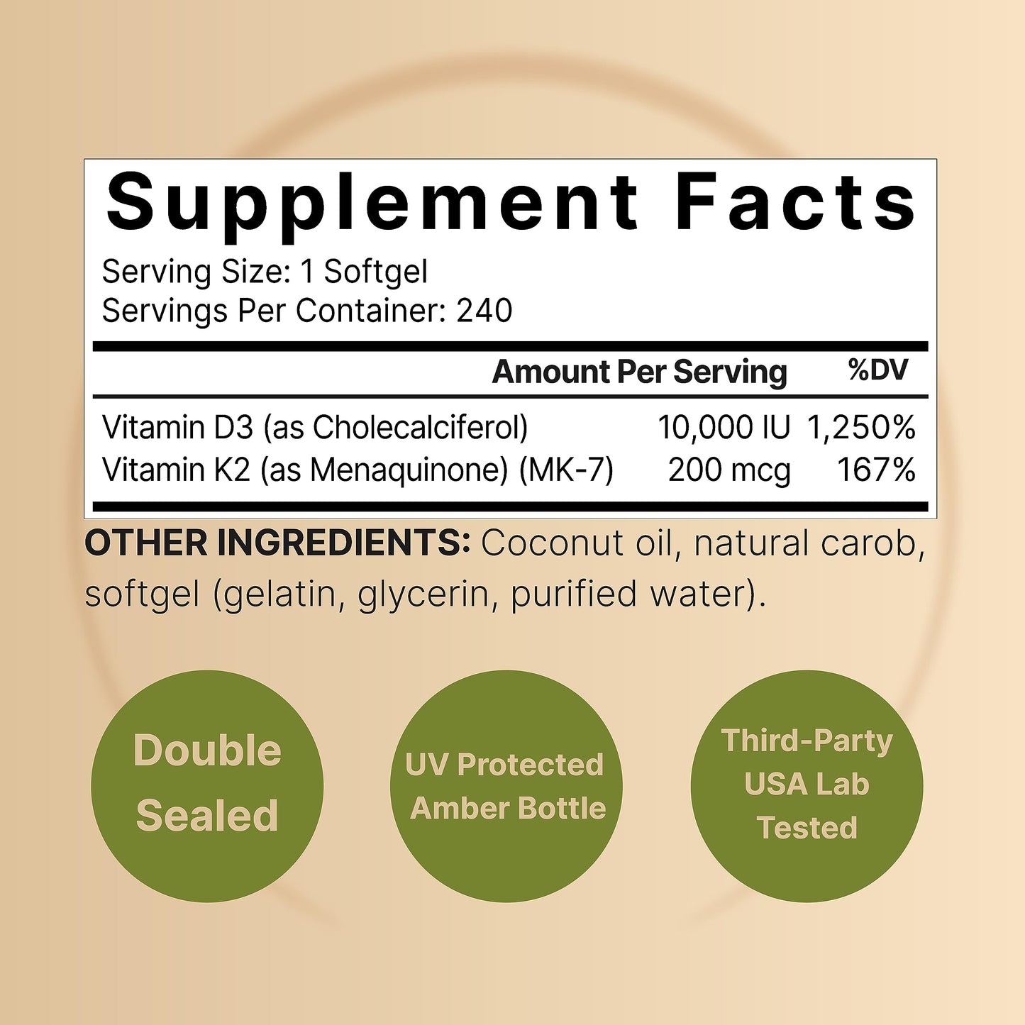 NatureBell Vitamin D3 K2 (10,000 IU Vitamin D + 200mcg Vitamin K MK-7) 240 Softgels NatureBellBuy Supplements Australia