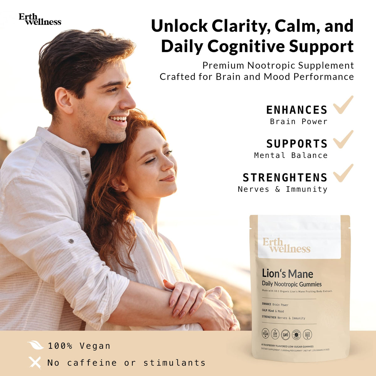 Erth Wellness Lion’s Mane Mushroom Gummies – 10,000mg Fruiting Body Extract per Serving – Brain & Focus Support – Daily Nootropic – Vegan, Low Sugar, Non-GMO – 60 Ct Erth WellnessBuy Supplements Australia