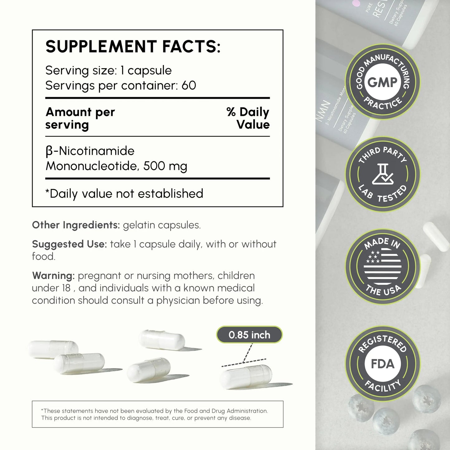 partiQlar NMN Supplement 500mg – Nicotinamide Mononucleotide NMN & Booster for Cellular Energy, Longevity & Healthy Aging – 2-Month Supply (60 Capsules) partiQlarBuy Supplements Australia
