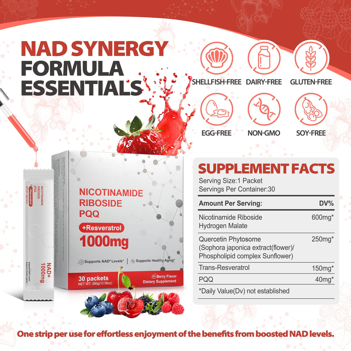Zooone NAD+ Liquid Supplement 1000mg, Nicotinamide Riboside & Resveratrol, Extra Strength Berry Flavor Drink Mix for Energy, Focus & Anti-Aging -30 Pack ZoooneBuy Supplements Australia
