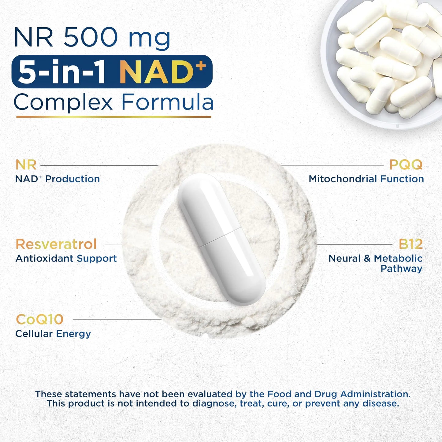 Anyglory NAD+ Supplement with 500mg NR, Resveratrol, CoQ10, PQQ- 5-in-1 NAD Formula |NMN Supplement Alternative|NAD Resveratrol Support Cellular Energy & Healthy Aging-Made in USA-60 Capsules AnygloryBuy Supplements Australia