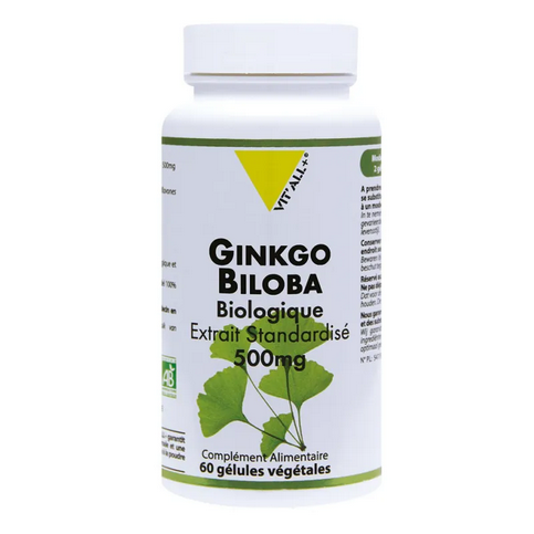 Ginkgo Biloba BIO 500mg Extrait standardisé 60 gélules VIT'ALL+