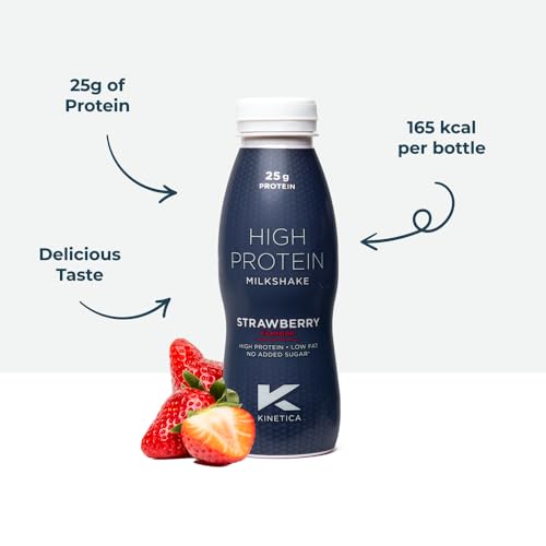Kinetica Ready-to-Drink Protein Shake, 12 X 330mls, 165 cals, 25g Protein per Bottle, Low Fat (Strawberry) KineticaBuy Supplements Australia