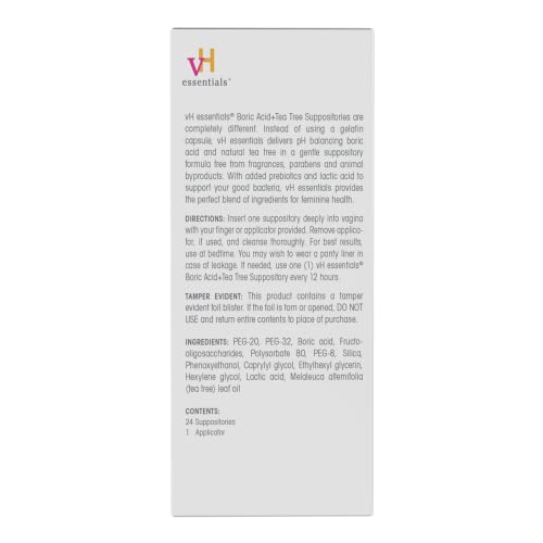 vH essentials Boric Acid + Tea Tree Vaginal Suppositories - Prebiotics Formula with Lactic Acid vH essentialsBuy Supplements Australia