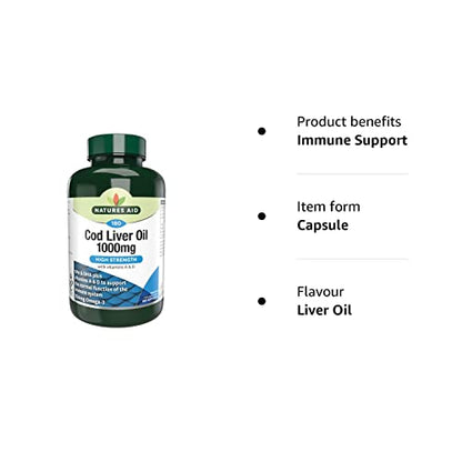 Natures Aid Cod Liver Oil, 1000 mg, 180 Softgel Capsules (High Strength, 254 mg Omega natures aidBuy Supplements Australia