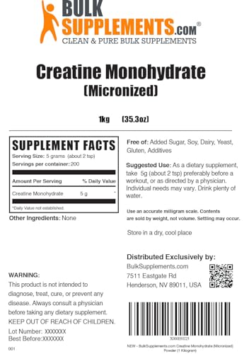 BulkSupplements Micronized Creatine Monohydrate Powder (1 kilogram) BULKSUPPLEMENTS.COMBuy Supplements Australia