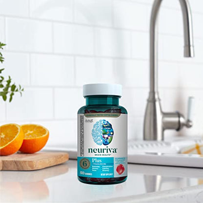 NEURIVA Plus Decaffeinated Nootropic Brain Supplement for Memory, Focus & Concentration & Cognitive Function, Clinically Tested NeuroFactor, Phosphatidylserine, Vitamins B6 B12,50ct Strawberry Gummies NEURIVABuy Supplements Australia
