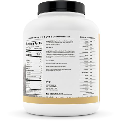 Levels Grass Fed 100% Whey Protein, No Hormones, Cappuccino, 5LB Levels NutritionBuy Supplements Australia