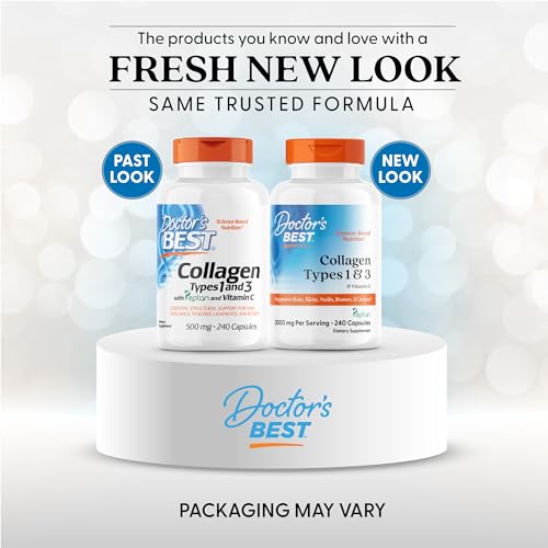Doctor's Best Collagen Types 1 & 3 with Vitamin C, Non-GMO, Gluten Free, Soy Free, Supports Hair, Skin, Nails, Tendons & Bones, 500 mg, 240 Caps (DRB-00263) Doctor's BESTBuy Supplements Australia